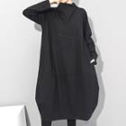 Long Sleeve Oversized Midi A-line Dress Black - One Size