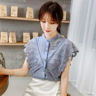 Eyelet Trim Short-sleeve Chiffon Blouse