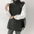Turtle-neck Sleeveless Waffle-knit Sweater