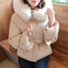 Faux-fur Hooded Belted Padded Jacket