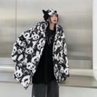 Panda Print Padded Hooded Zip-up Jacket