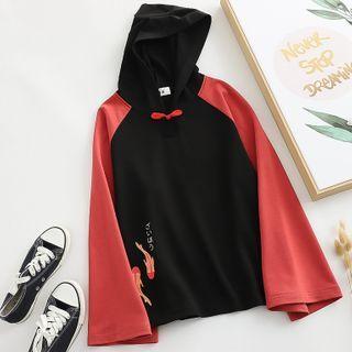 Hooded Color Block Printed Sweatshirt Black - One Size