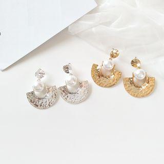 Faux Pearl Half Disc Dangle Earring