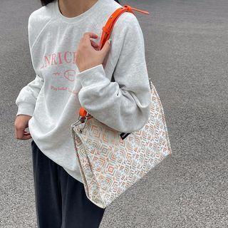 Patterned Tote Bag Orange & Gray Pattern - White - One Size