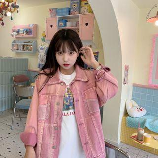 Washed Denim Shirt Jacket Pink - One Size