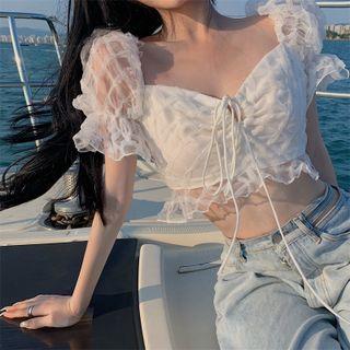 Short-sleeve Mesh Cropped Blouse
