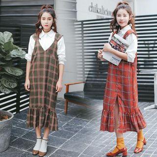 Plaid Ruffle Hem Tank Dress