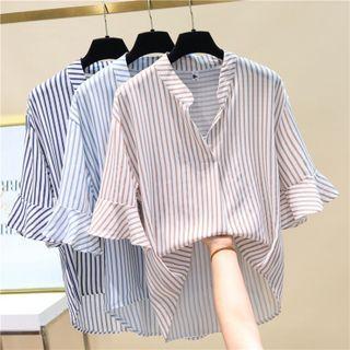 Flared-sleeve Striped Shirt