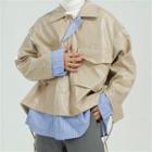 Striped Panel Faux Leather Jacket
