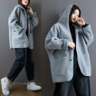 Hooded Fleece Loose-fit Jacket Gray - One Size