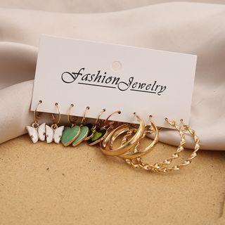 5 Pair Set: Glaze / Alloy Earring (various Designs) 54812 - Gold - One Size