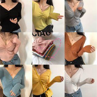 V-neck Shirred Knit Top / Plain Camisole Top