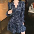 Floral Drawstring V-neck A-line Dress