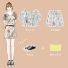 Floral Short-sleeved Top / Floral Skirt