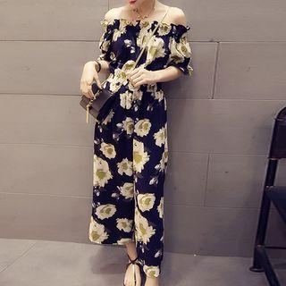Floral Off Shoulder Short-sleeve Jumpsuit