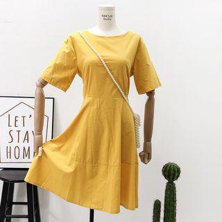 Open Ribbon-back Plain A-line Dress