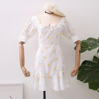 Boatneck Cherry-print Mini Dress White - One Size
