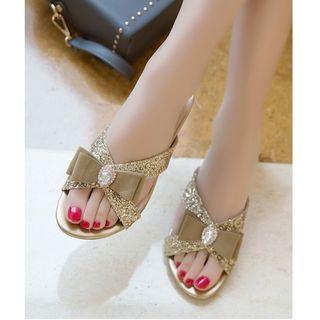 Bow Glittered Slide Sandals