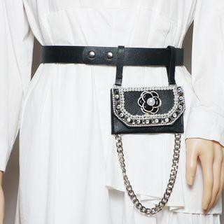 Rhinestone Faux Leather Belt Bag