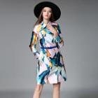 Printed Double-breasted Long-sleeve A-line Dress