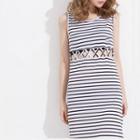 Sleeveless Cutout-waist Slit Stripe Dress White - One Size