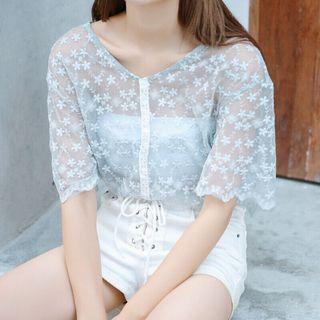 Embroidered V-neck Cover-up