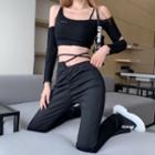 Asymmetrical Tie Waist Boot-cut Pants