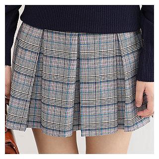 Glen-plaid Pleated Mini Skirt