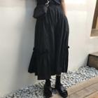 Elastic Waist A-line Midi Skirt Black - One Size