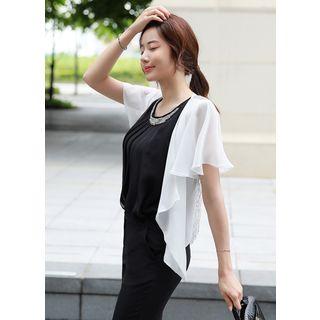 Ruffle-sleeve Lace-panel Back Cardigan