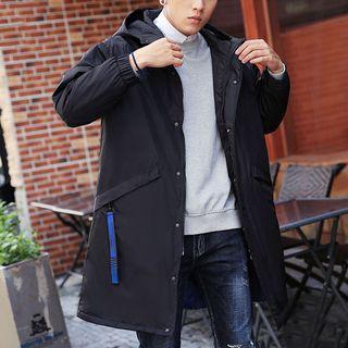 Lettering Hooded Long Padded Jacket