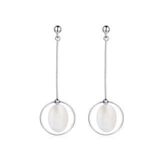 Sterling Silver Simple Geometric Hollow Round Shell Tassel Earrings Silver - One Size