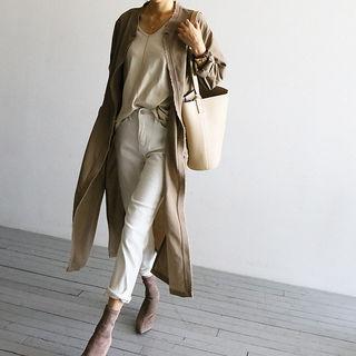 Linen Blend Fray-edge Maxi Cardigan