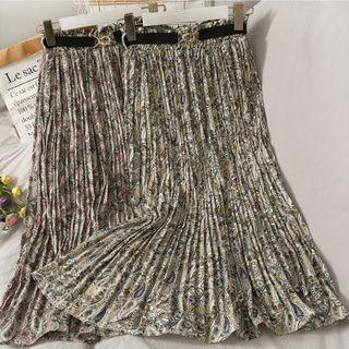 Paisley-print Pleated Midi Skirt