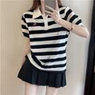 Set: Short-sleeve Striped T-shirt + Pleated Skirt