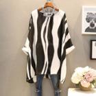 Short-sleeve Zebra Print Chiffon Top Black & White - One Size