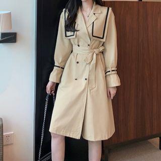 Long-sleeve Double Breasted Coat Dress As Shown In Figure - One Size