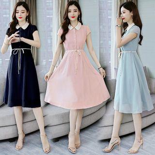 Tie-waist Short-sleeve A-line Shirt Dress