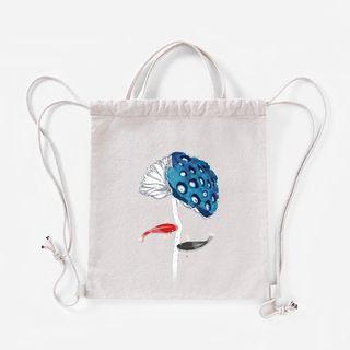 Canvas Fish Print Drawstring Backpack