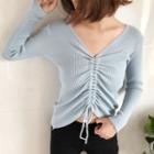 V-neck Knit Drawstring Long-sleeve Top
