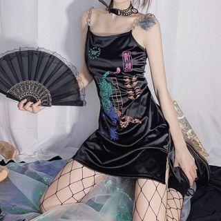 Chain Strap Printed Sleeveless A-line Dress