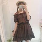 Cold-shoulder Shirred A-line Dress Chocolate - One Size