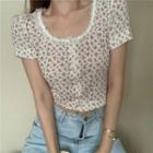 Floral Print Lace Trim Cropped Top Floral - One Size
