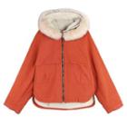 Furry-trim Hooded Fleece-lined Zip Jacket