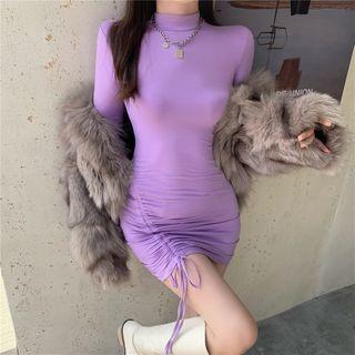 Mock-neck Drawstring Mini Bodycon Dress