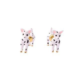 Fashion Cute Plated Gold Enamel Speckled Dog Stud Earrings Golden - One Size