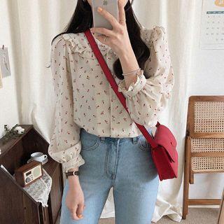 Long Sleeve Round Neck Print Blouse