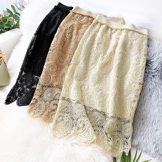 Perforated Lace Pencil Skirt