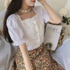 Lace Panel Short-sleeve Square-neck Cropped Blouse White - One Size