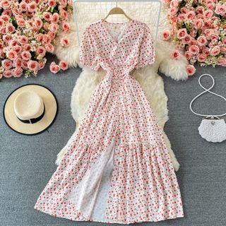 Short Sleeve Floral Print Maxi Dress